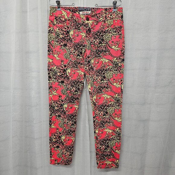 Hot Kiss Skinny Lily Pink Yellow Baroque Leopard Chain Print Jeans Retro Y2K 9 - Picture 16 of 16